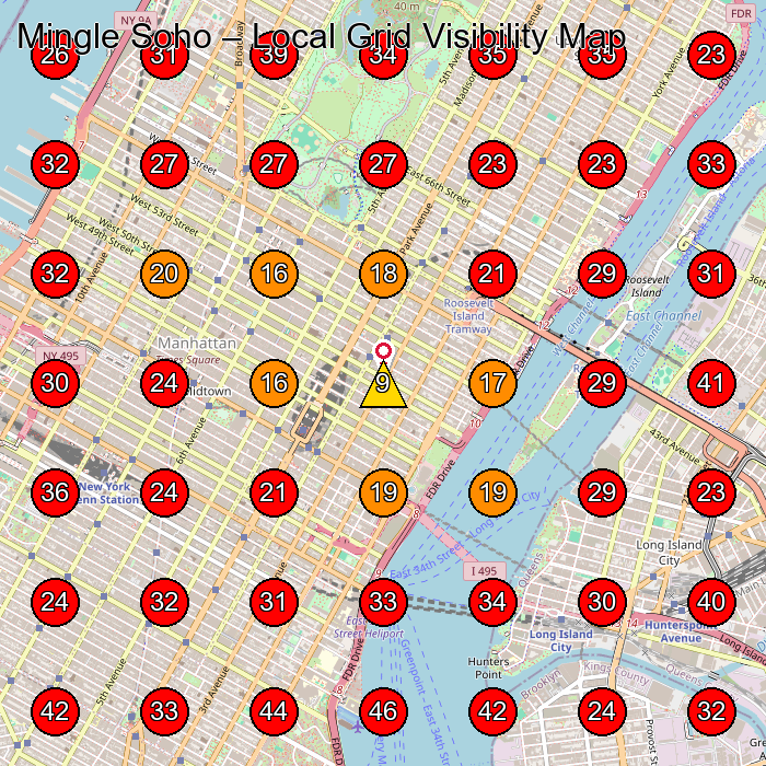 Mingle Soho GeoGrid visibility map for Hair Salon in New York